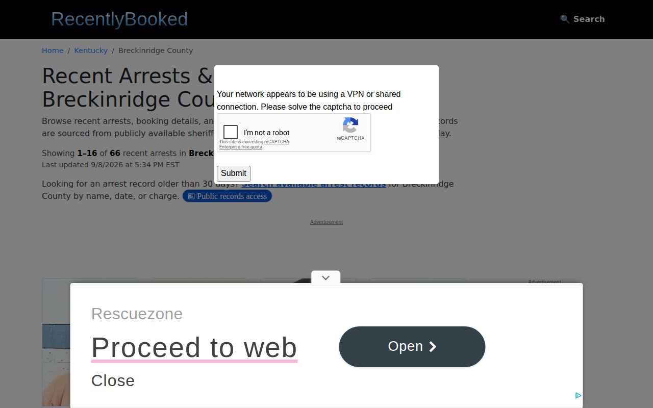Unofficial RecentlyBooked Breckinridge recent booking page