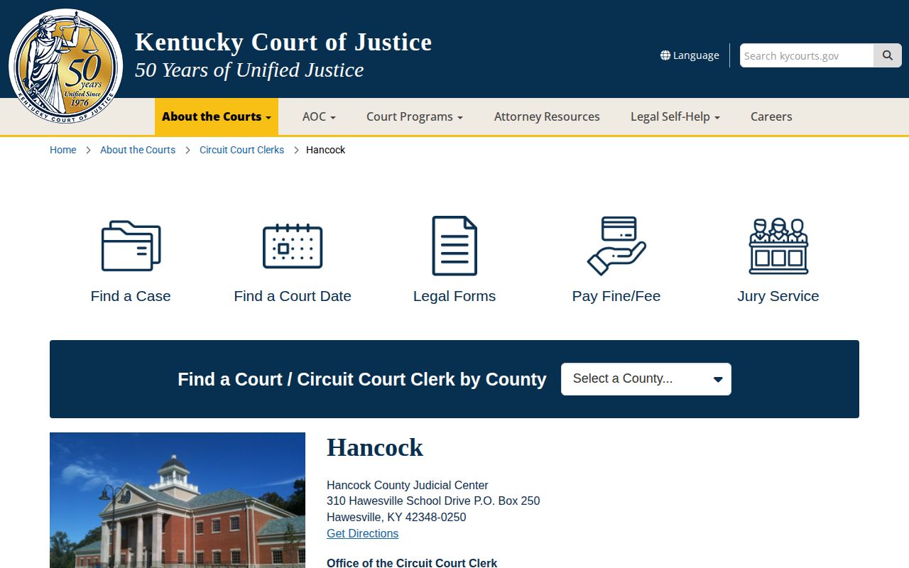 Official Hancock County arrest court record page